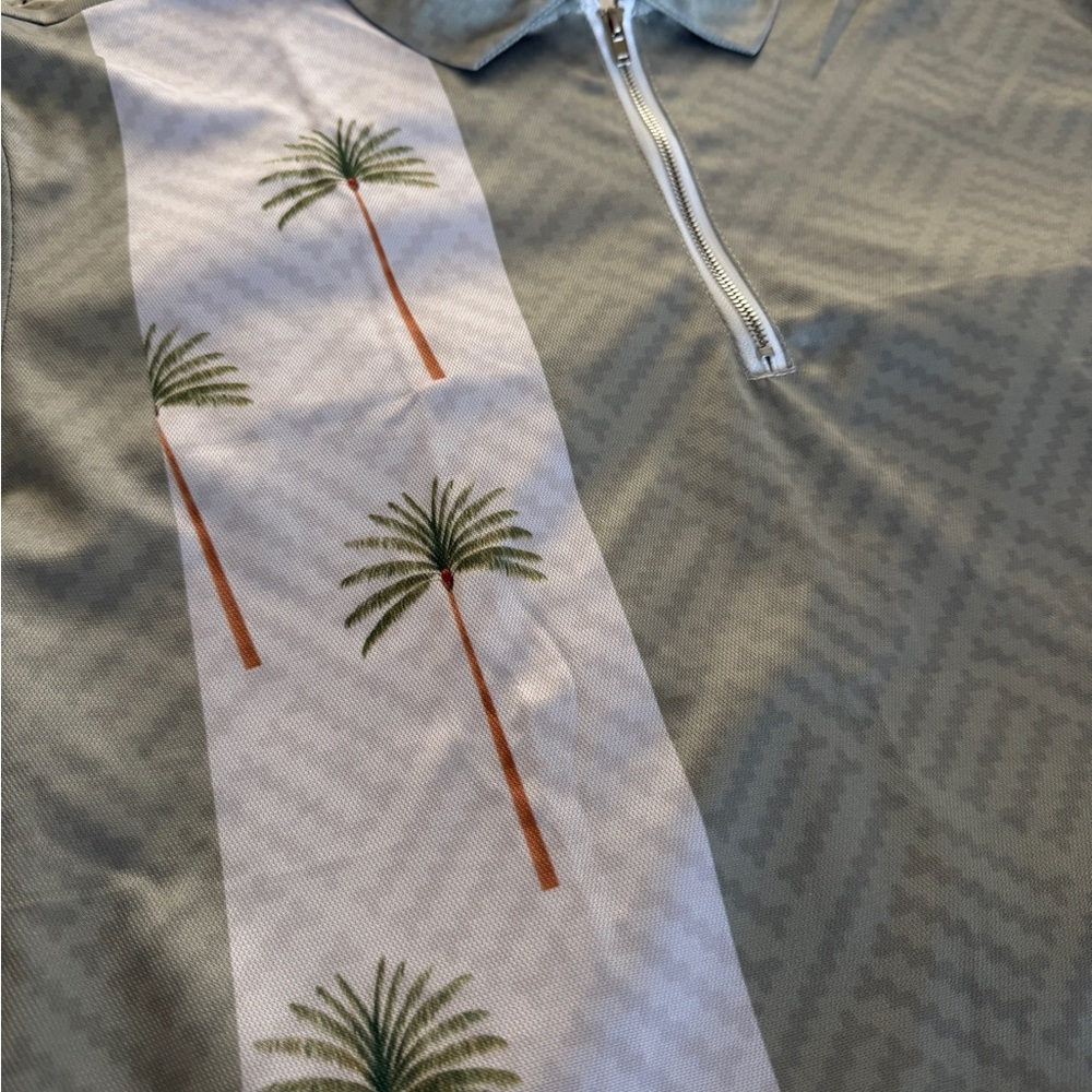 Palm Tree Polo Shirt with Zipper & Matching Shorts